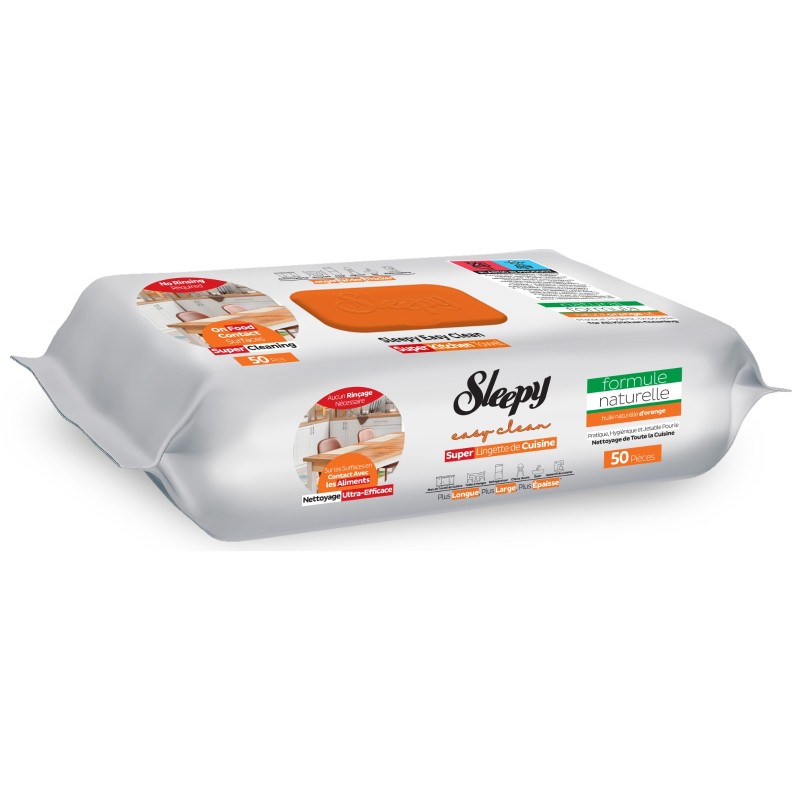 Sleepy Easy Clean – Υγρομάντηλα Κουζίνας με Φυσικό Έλαιο Πορτοκαλιού (50 τεμ.)