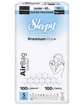 Sleepy Bio Natural Premium Plus+ Πάνες Μωρού AirBag Junior Μέγεθος 5 (40 τεμ.)