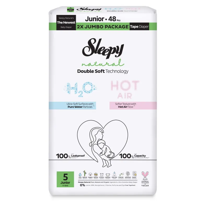 Sleepy Natural Πάνες Μωρού Double Soft Μέγεθος 5 για 11–18 kg (48 τεμ.)