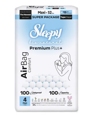 Sleepy Bio Natural Premium Plus+ Πάνες Μωρού AirBag Maxi Μέγεθος 4 για 7–16 kg (52 τεμ.)