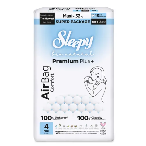 Sleepy Bio Natural Premium Plus+ Πάνες Μωρού AirBag Maxi Μέγεθος 4 για 7–16 kg (52 τεμ.)
