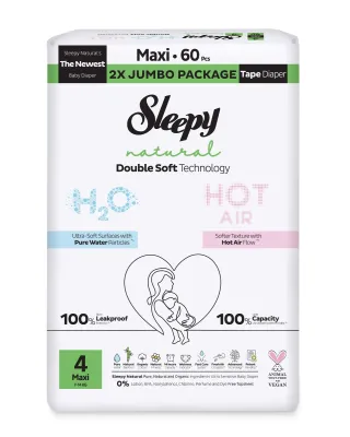 Sleepy Natural Πάνες Μωρού Double Soft Μέγεθος 4 Maxi για 7–14 kg (60 τεμ.)