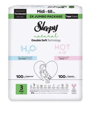 Sleepy Natural Πάνες Μωρού Double Soft Μέγεθος 3 Midi για 4–9 kg (68 τεμ.)