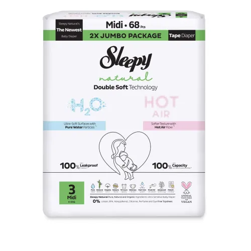 Sleepy Natural Πάνες Μωρού Double Soft Μέγεθος 3 Midi για 4–9 kg (68 τεμ.)