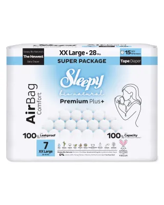 Sleepy Bio Natural Premium Plus+ Πάνες AirBag Μέγεθος 7 Εξαιρετικά Μεγάλο για 20–30 kg (28 τεμ.)