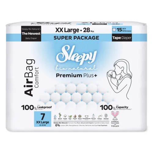 Sleepy Bio Natural Premium Plus+ Πάνες AirBag Μέγεθος 7 Εξαιρετικά Μεγάλο για 20–30 kg (28 τεμ.)