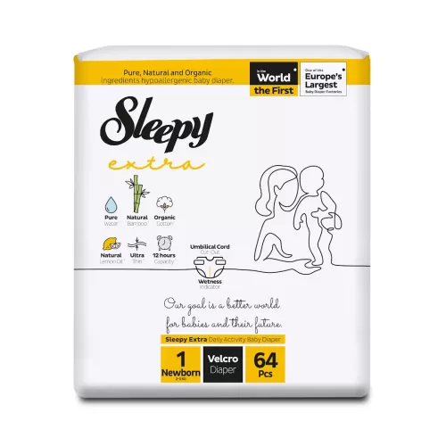 Sleepy Extra Πάνες Μωρού Velcro Newborn 1 (64 τμχ)