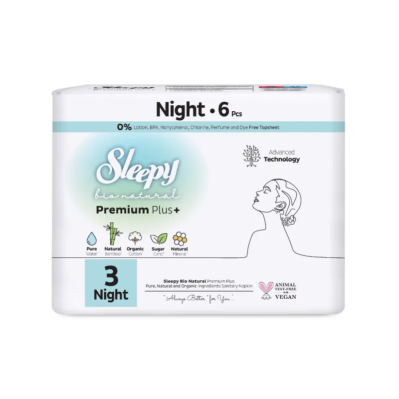 Sleepy Bio Natural Premium Plus+ Σερβιέτες Νύχτας Μέγεθος 3 (6 τεμ.)