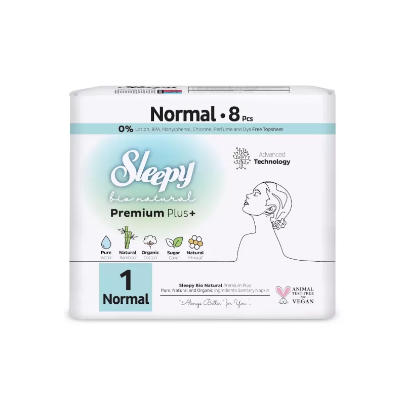 Sleepy Bio Natural Premium Plus+ Σερβιέτες Normal (8 τμχ)