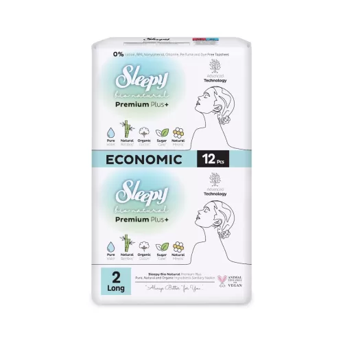 Sleepy Bio Natural Premium Plus+ Σερβιέτες Long Economic (12 τμχ)