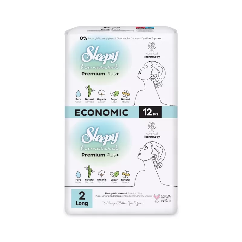 Sleepy Bio Natural Premium Plus+ Σερβιέτες Long Economic (12 τμχ)