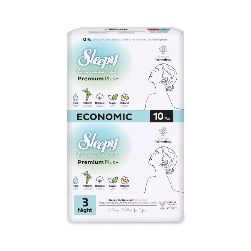 Sleepy Bio Natural Premium Plus+ Σερβιέτες Night Economic (10 τμχ)