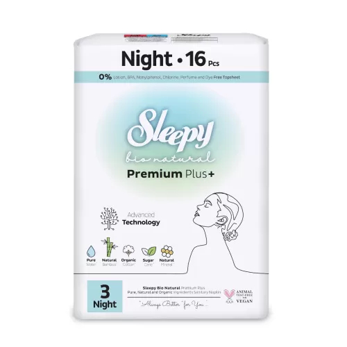 Sleepy Bio Natural Premium Plus+ Σερβιέτες Night (16 τμχ)