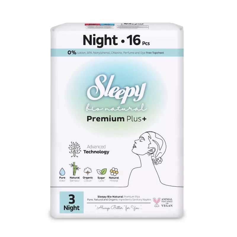 Sleepy Bio Natural Premium Plus+ Σερβιέτες Night (16 τμχ)