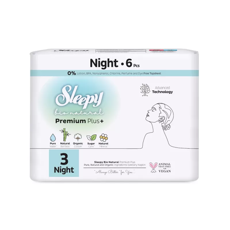 Sleepy Bio Natural Premium Plus+ Σερβιέτες Night (6 τμχ)